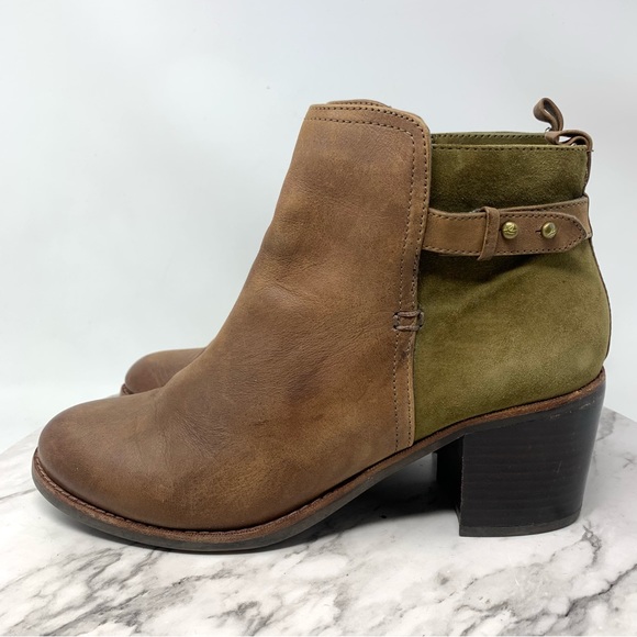 Sperry Ambrose Two Tone Block Heel Green/Brown Booties 9.5 Preppy Classic Casual - Picture 3 of 14